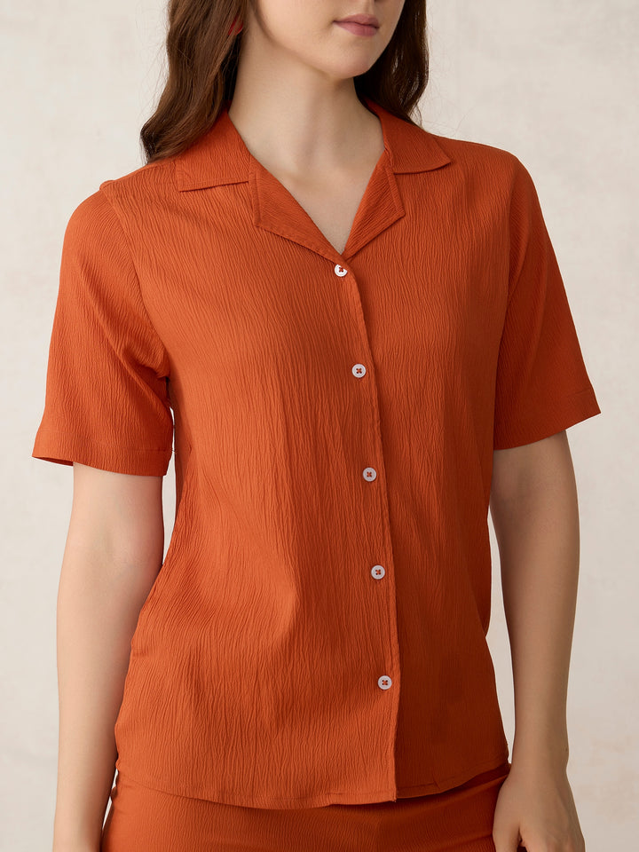 Rust Woven Shirt & Shorts Co-ord Set