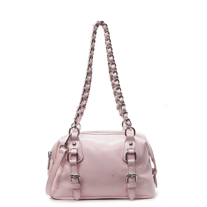 Pink Buckle Charm Shoulder Bag