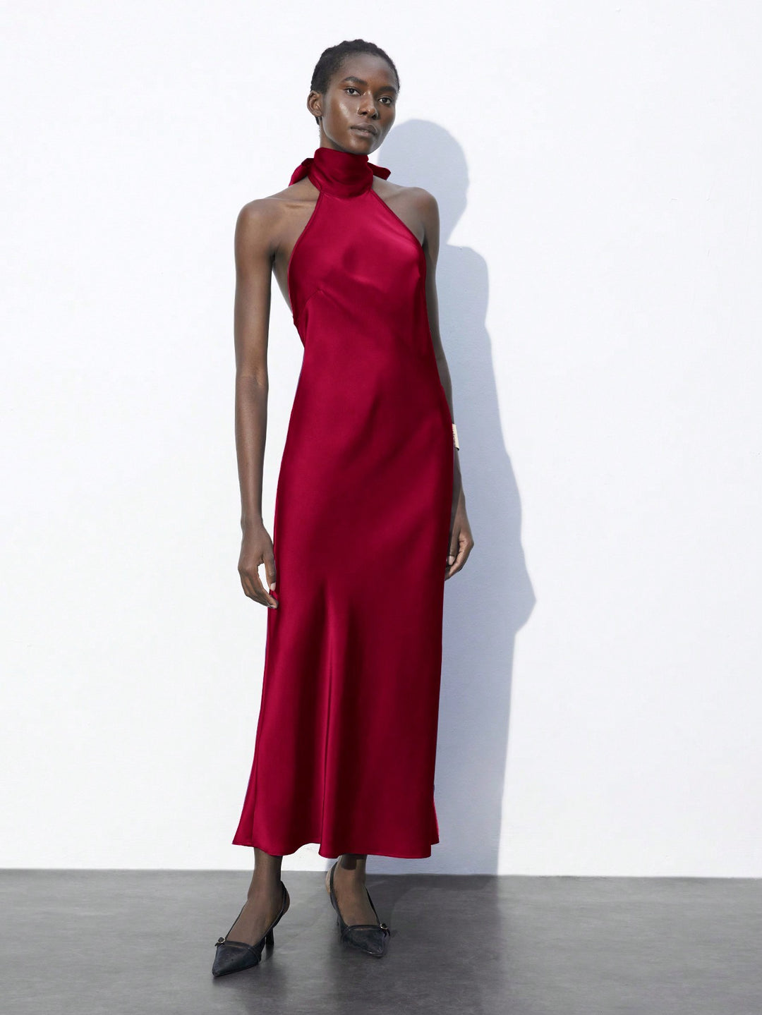 Red Halterneck Midi Dress