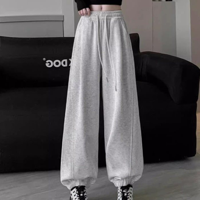 White Wide Leg Solid Joggers