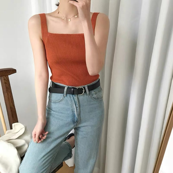 Rust Shoulder Strap Fitted Tank Top