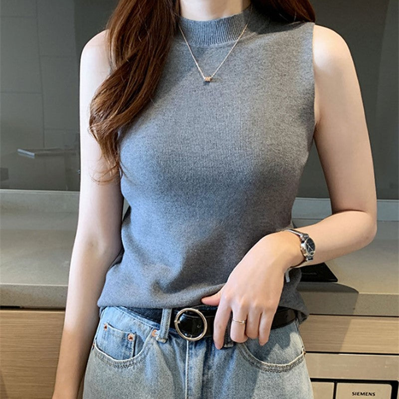 Grey High Neck Wide Tank Top