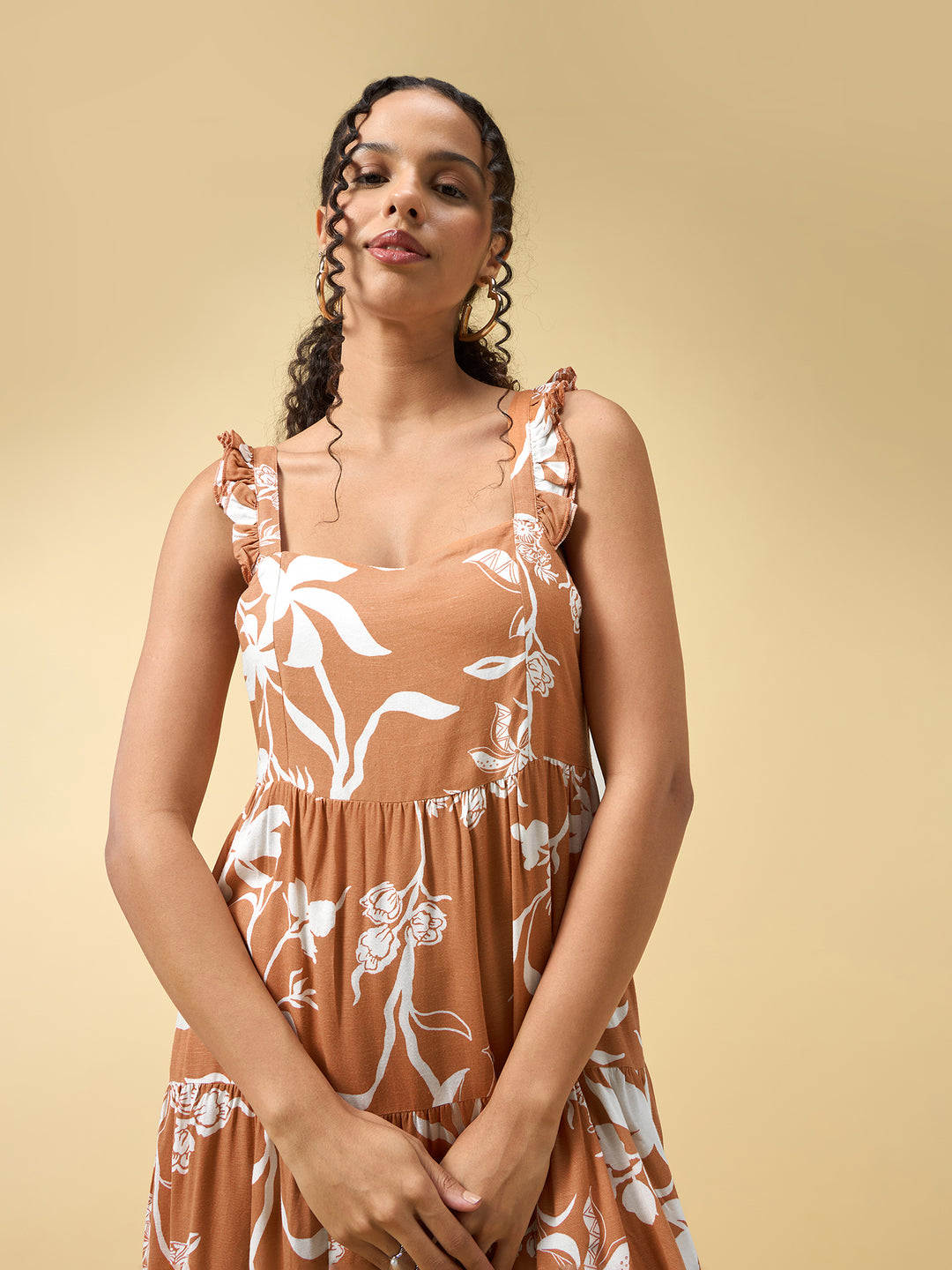 Rust Three Tied Fit & Flare Dress