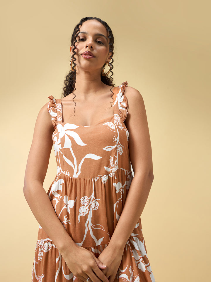 Rust Three Tied Fit & Flare Dress