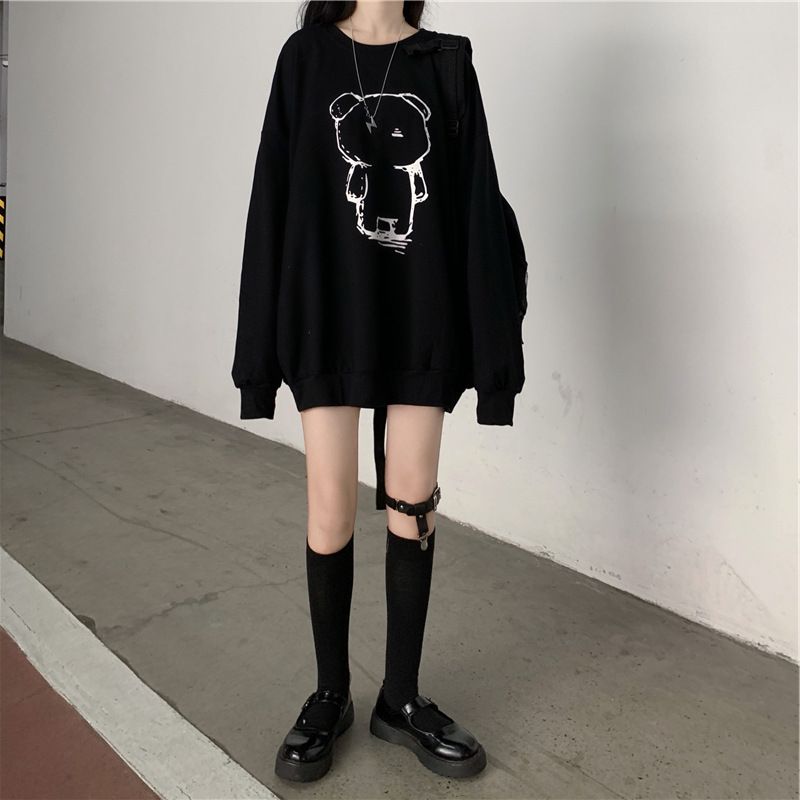 Black Graphic Printed Oversized Sweatshirt