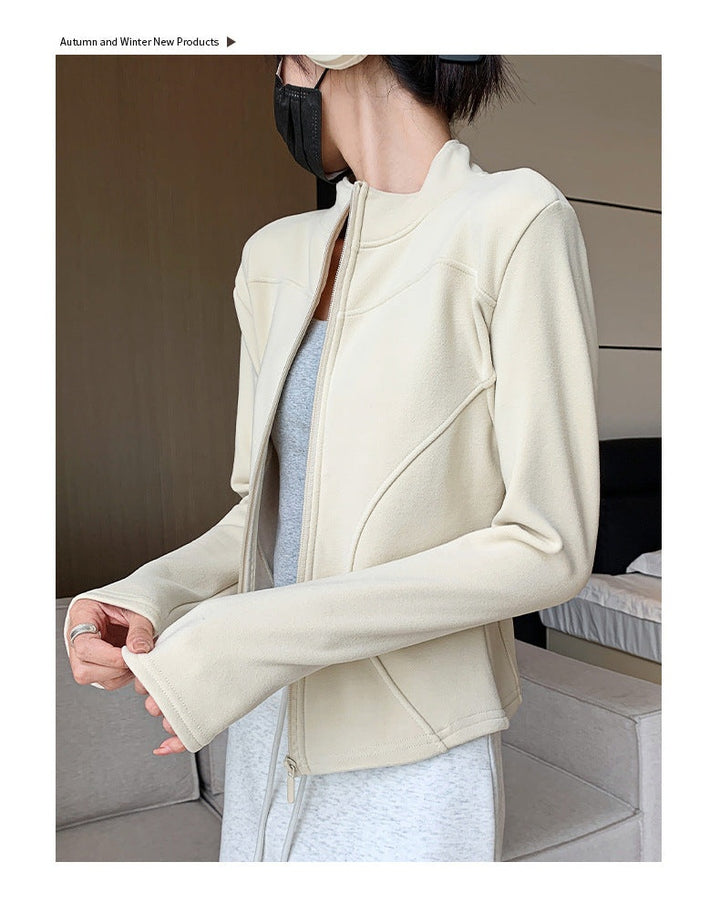 Beige Full Sleeve Front Zip Jacket