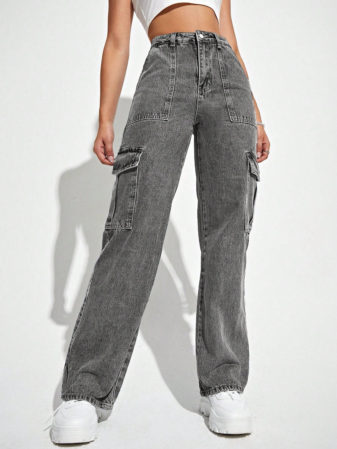 Grey Cargo Pocket Detailed Jeans