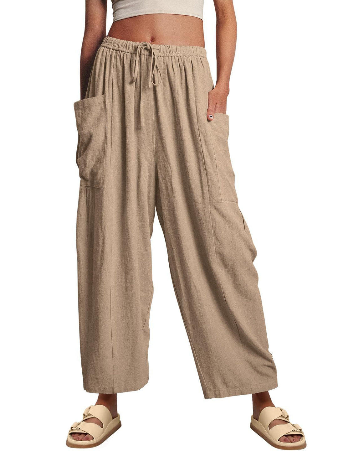 Off White Wide Leg Casual Cargo Pants