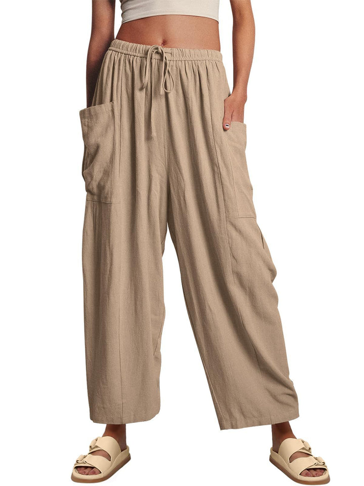 Off White Wide Leg Casual Cargo Pants