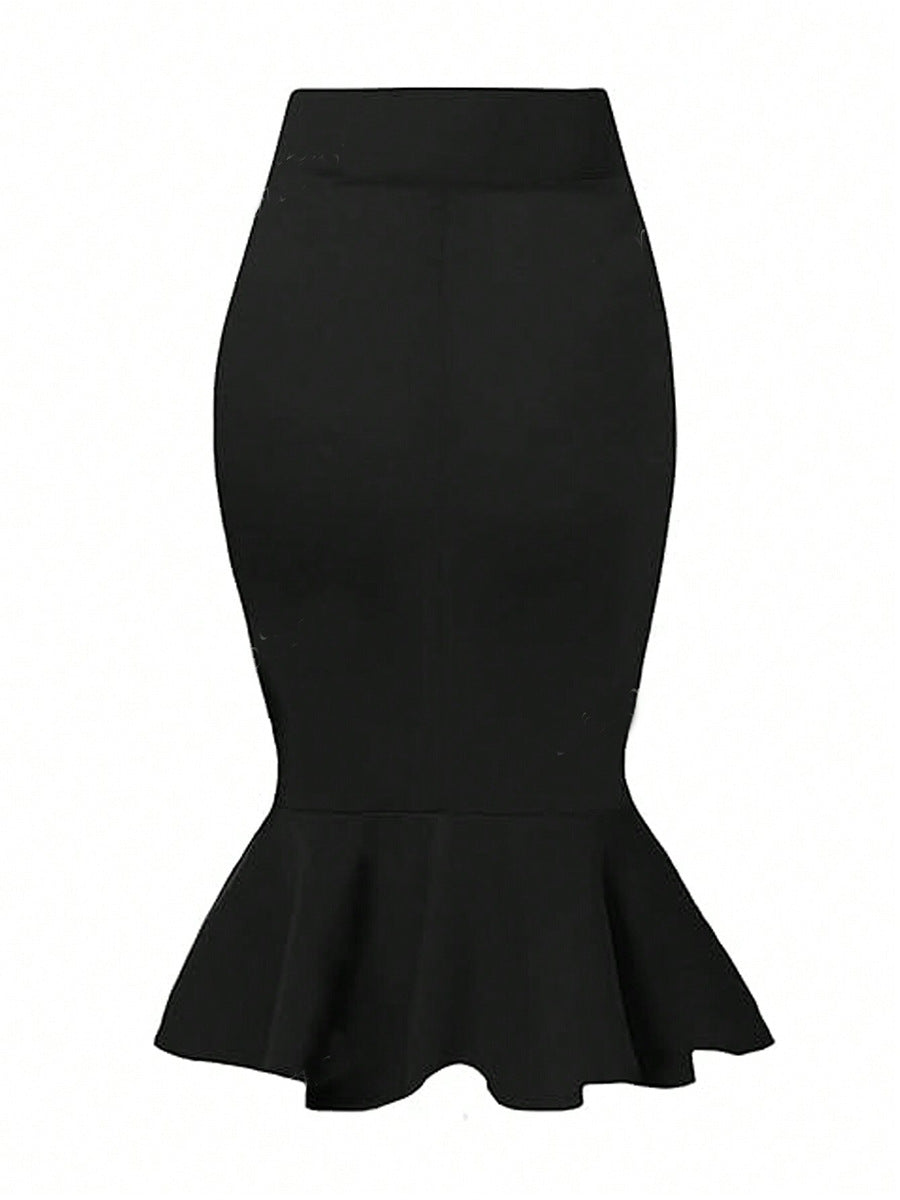 Black Solid Peplum Skirt