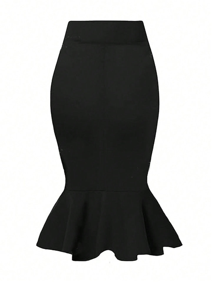 Black Solid Peplum Skirt