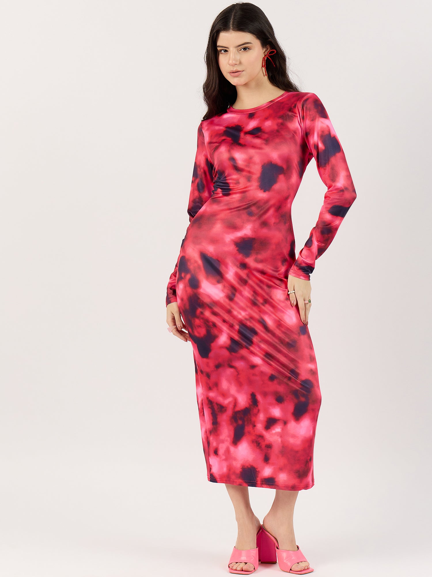 Pink Tie-Dye Bodycon Midi Dress