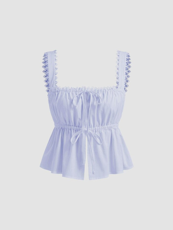 Blue Zig Zag Strap Front Tie Up Top