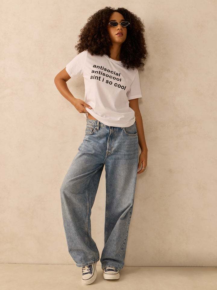 White Regular Fit Graphic Tshirt