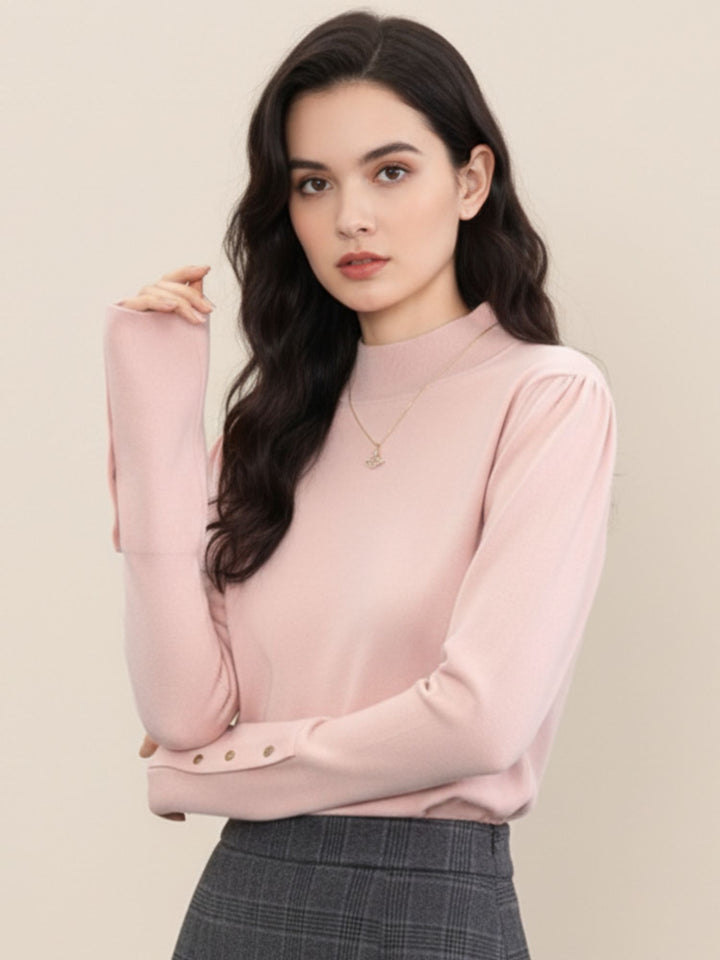 Pink Full Sleeve High Neck Sweaters