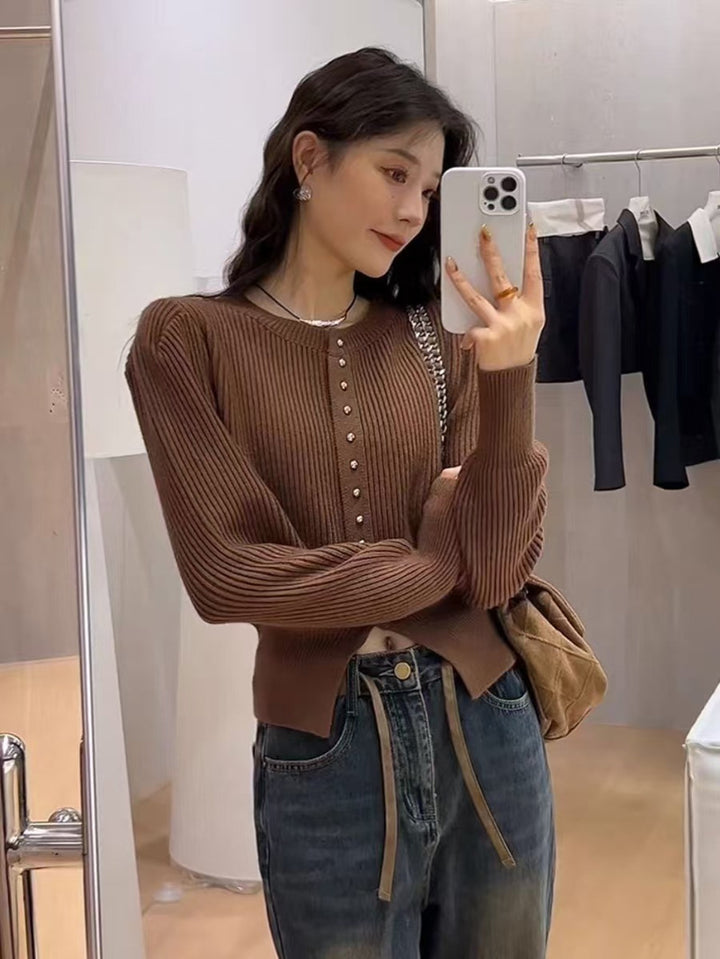 Brown Full Sleeve Front Buttoned Cardigan