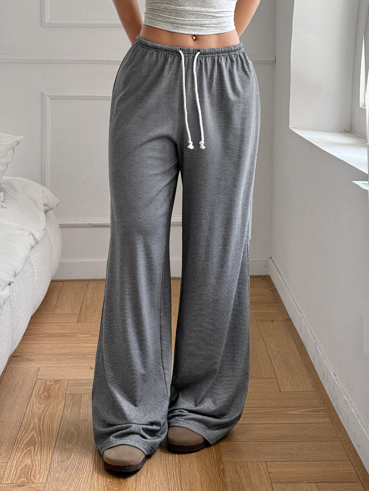 Navy Blue Elasticated Drawstring Flared Joggers