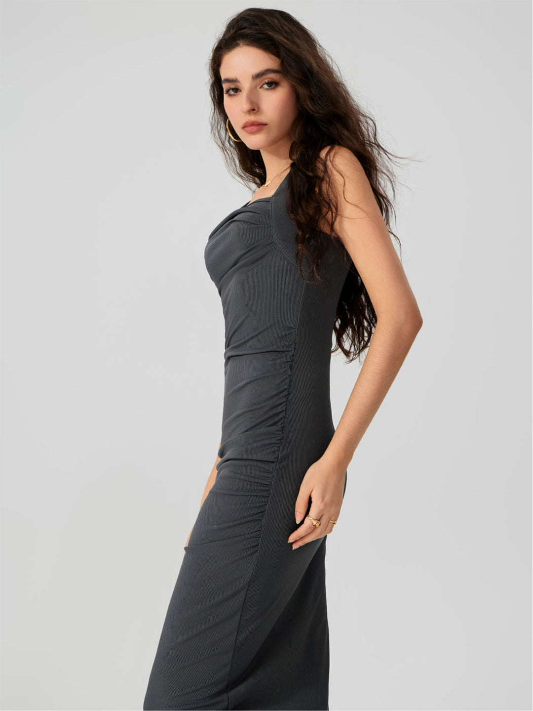 Grey Halter Wide Neck Fitted Dress