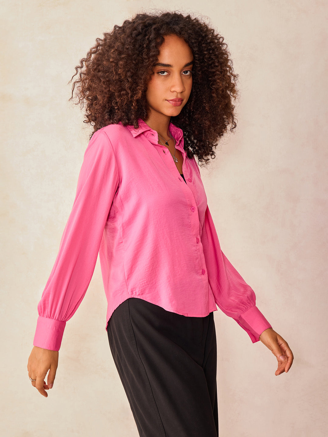Pink Relaxed Fit Satin Shirt