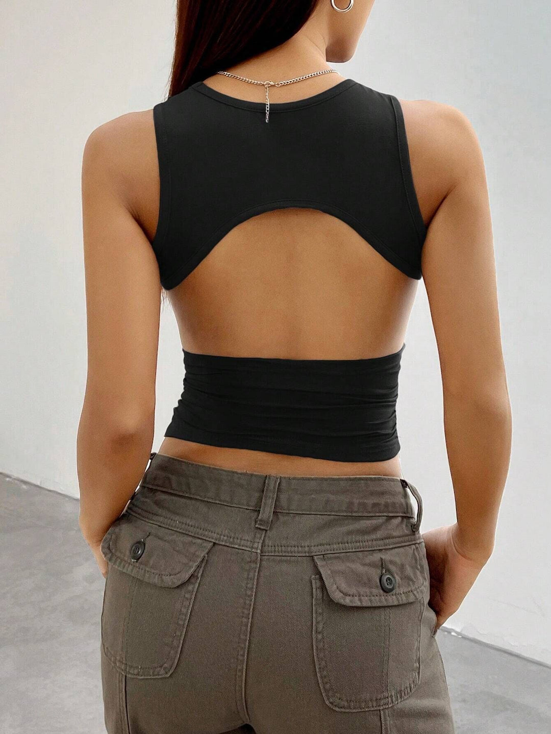 Black Solid Racer Backless Tank