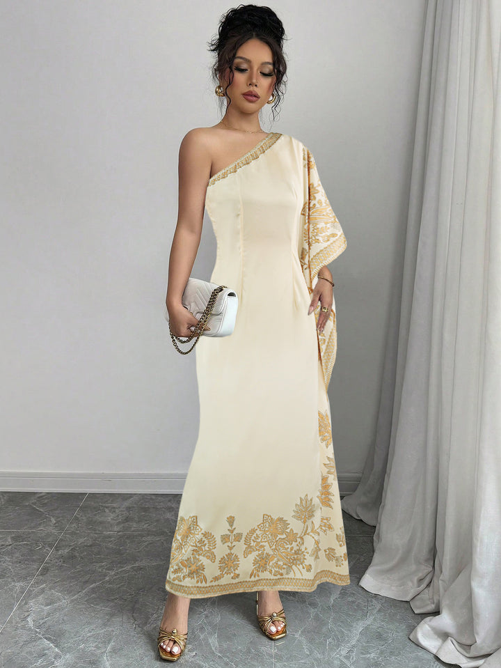 Cream One Shoulder Straight Fit Dress