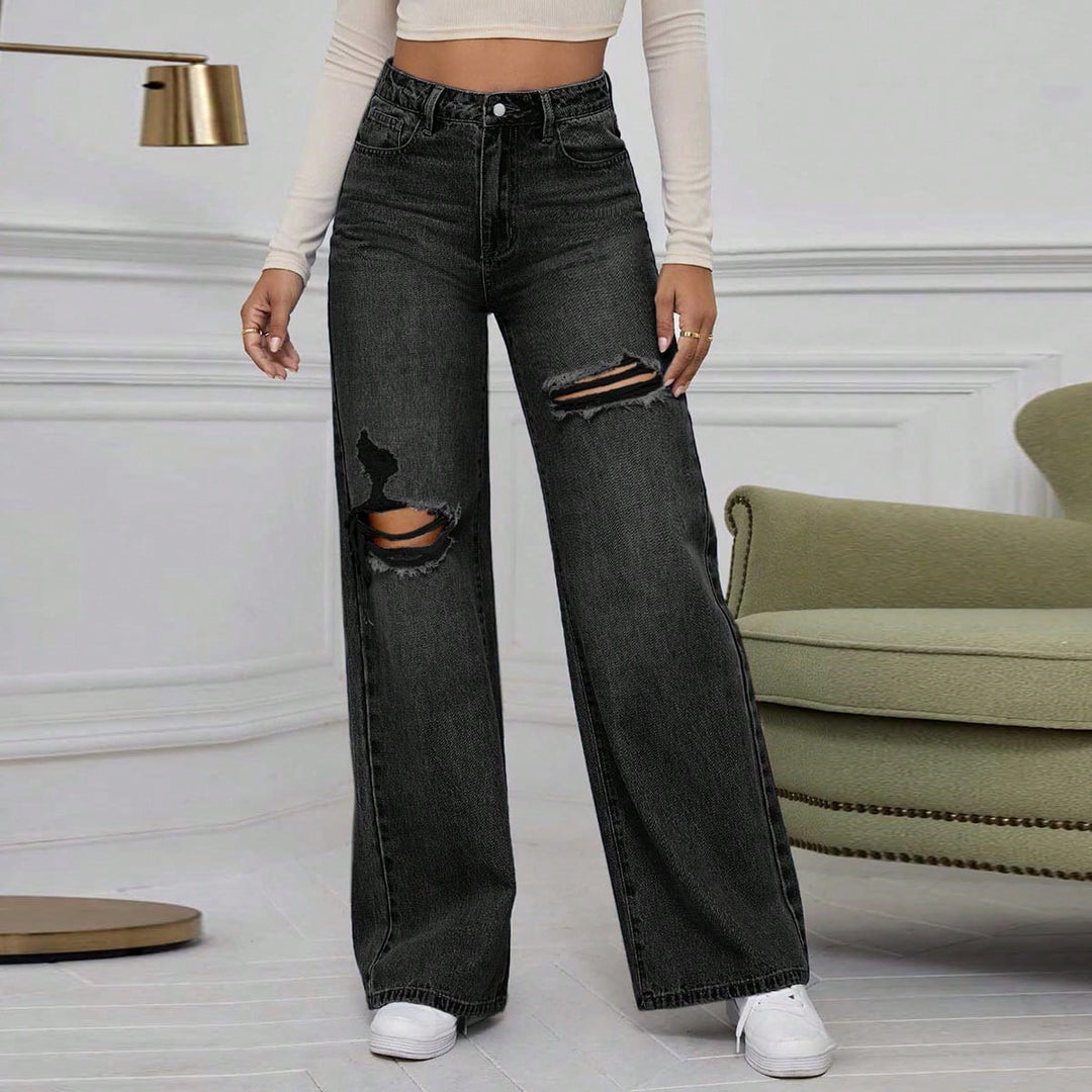 Black Knee And Thigh Distressed Baggy Jeans