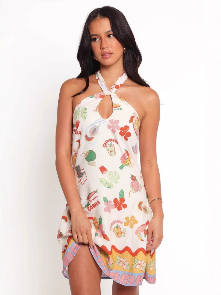 Multi Halter Neck Front Twisted Dress