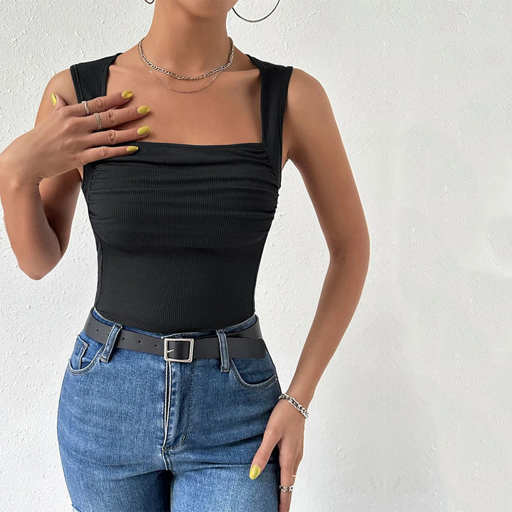 Black Wide Shoulder Strap Top