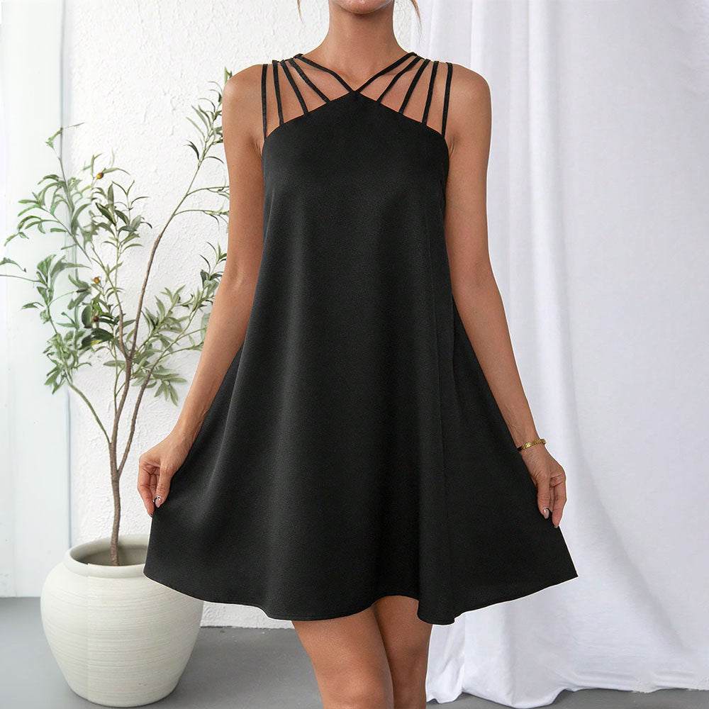 Black Sleeveless Front Detail Dress