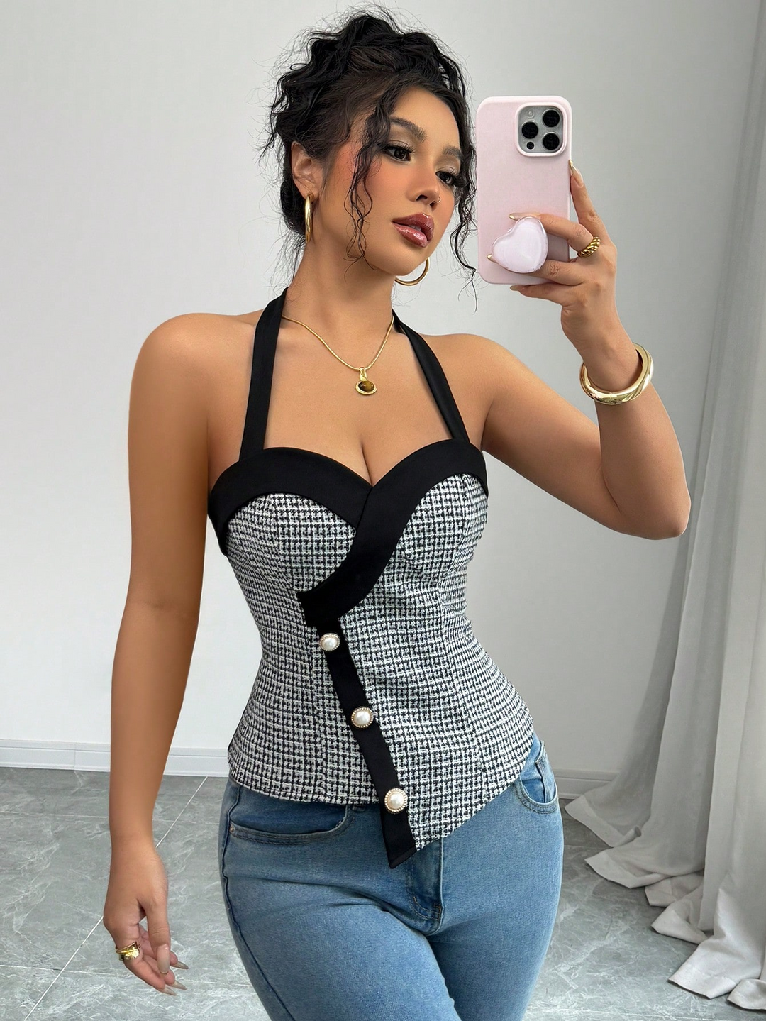 Black Halter Neck Asymmetrical Top