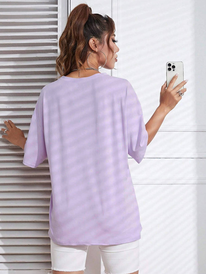 Purple Chest Print Graphic Tshirt