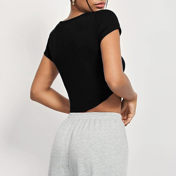 Black Short Sleeve Round Neck Top