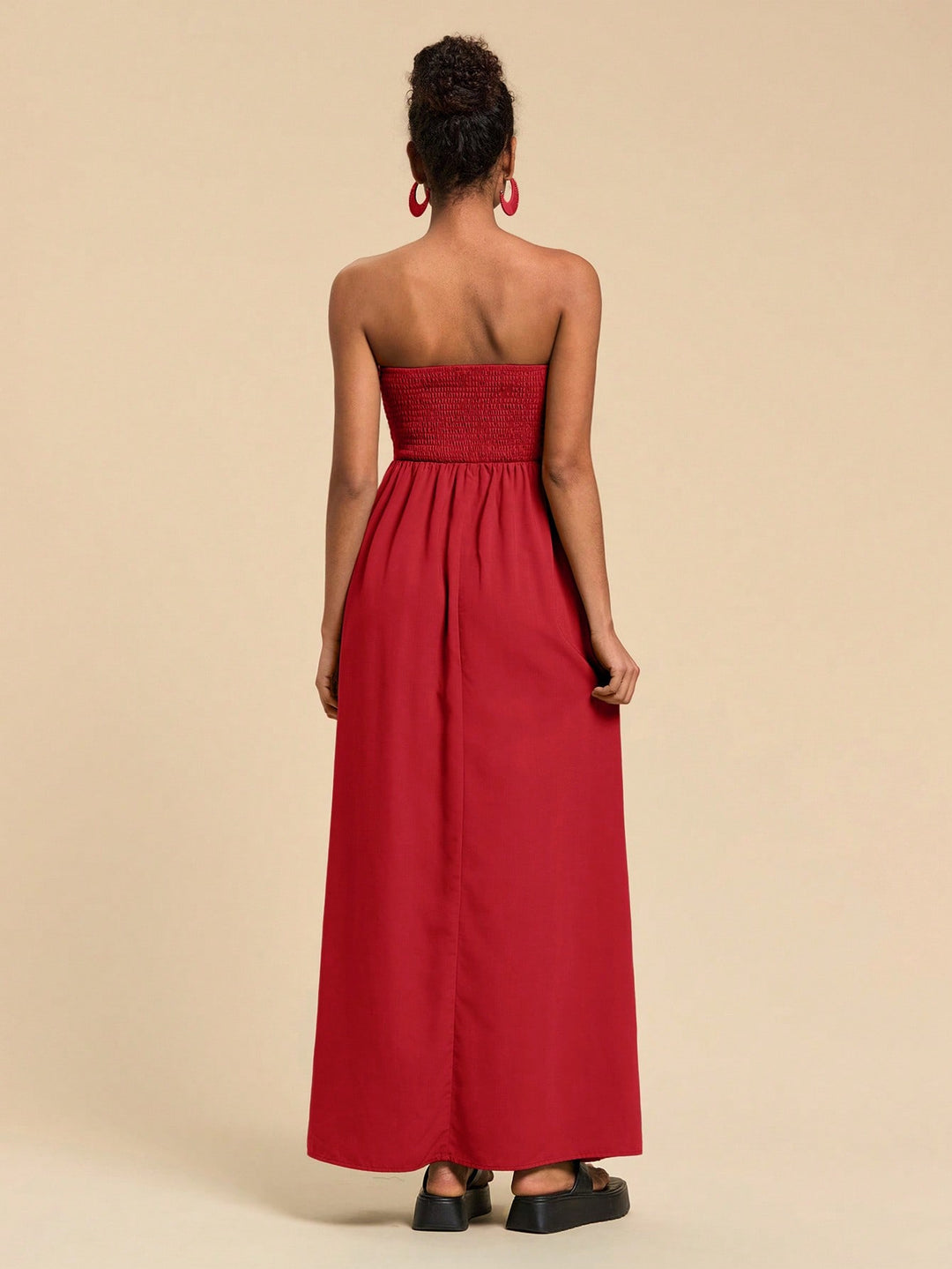 Red Tube Solid Maxi Ruched Dress