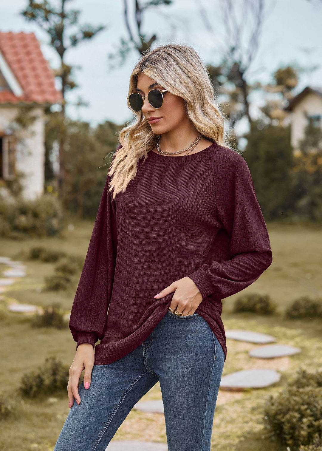 Maroon Full Sleeve Round Neck Sweaters