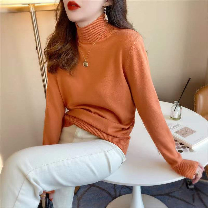 Orange Full Sleeve Mock Neck Fitted Sweater
