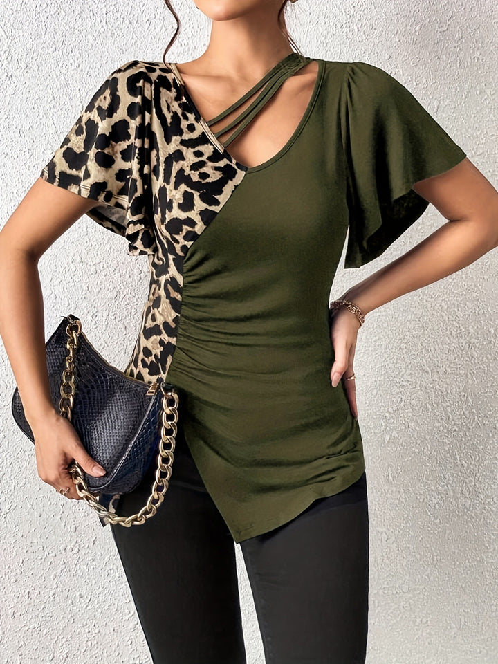 Olive Butterfly Sleeve Neck Detail Top