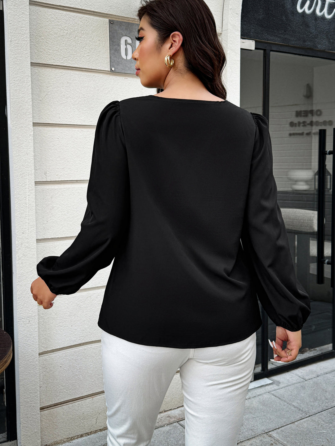 Black Full Sleeve Flower Embellished Top