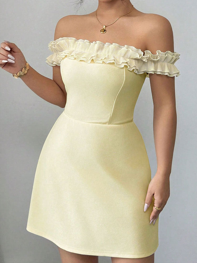 Cream Off-Shoulder Bodycon Mini Dress