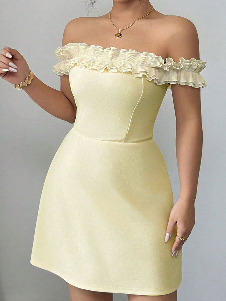 Cream Off-Shoulder Bodycon Mini Dress