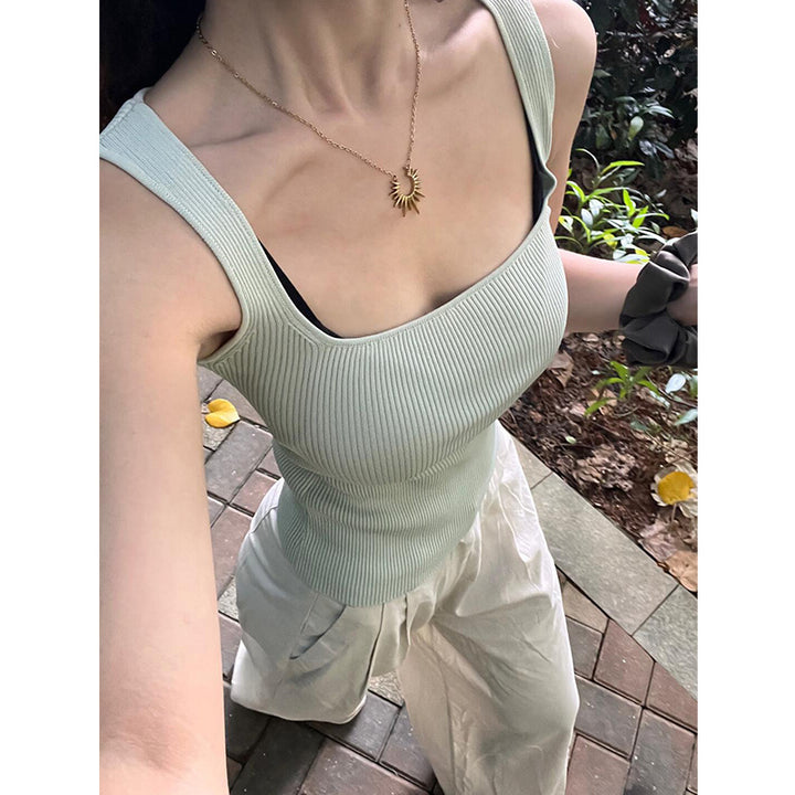 Blue Square Neck Fitted Top