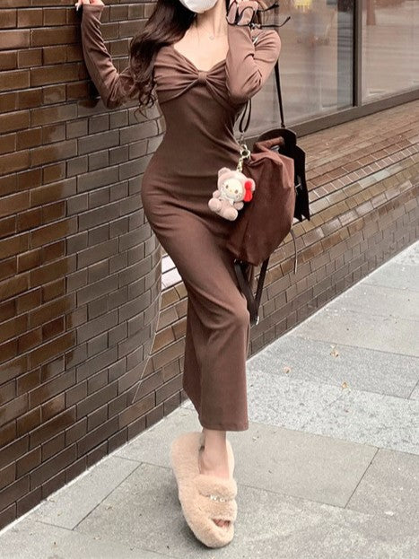 aline brown dress Lake Como A-Line Midi Dress Brown main image 1