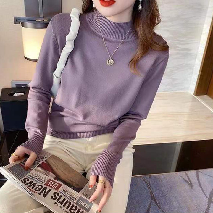Lilac Full Sleeve Mock Neck Fitted Sweater