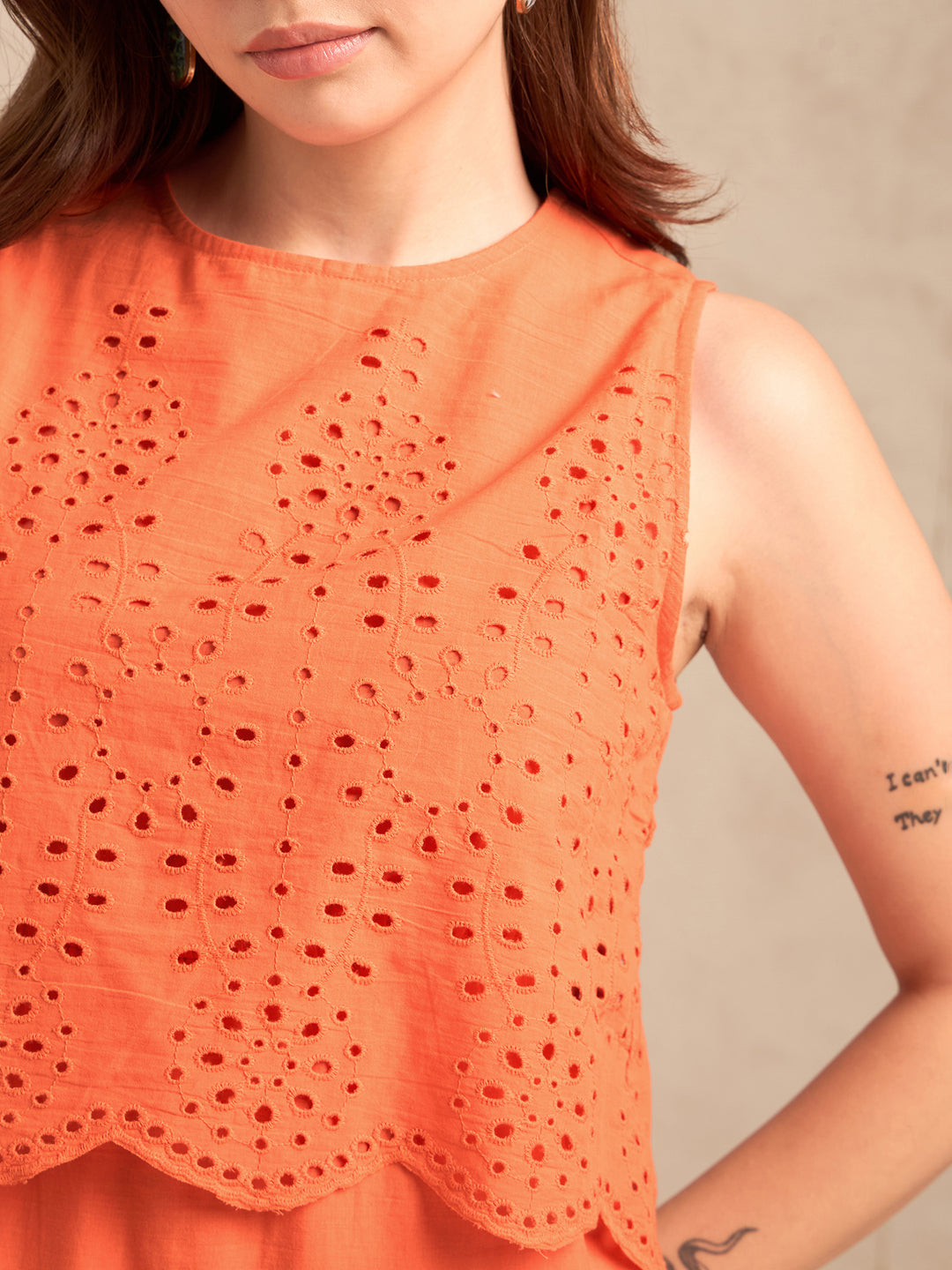 Orange Sleeveless Schiffli Maxi Dress
