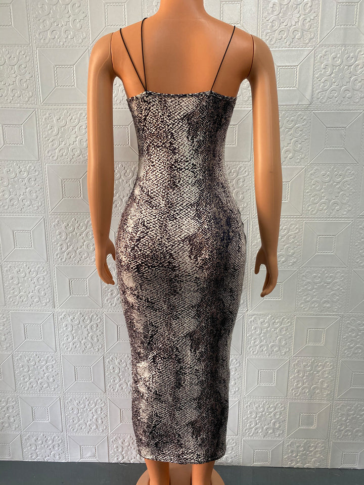 Grey Plunge Neck Strappy Dress