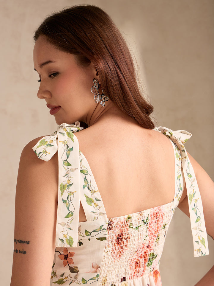 Multi Aline Printed Poly Slub Dress