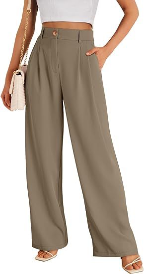Beige Wide Leg Pleated Pants