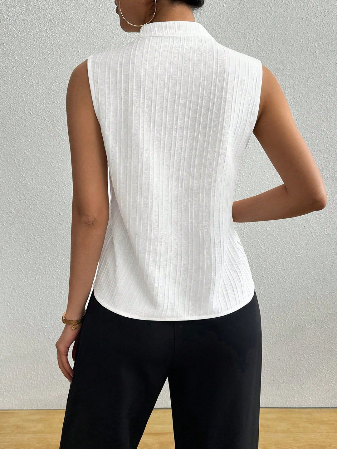 White Sleeveless Mandarin Collar Top