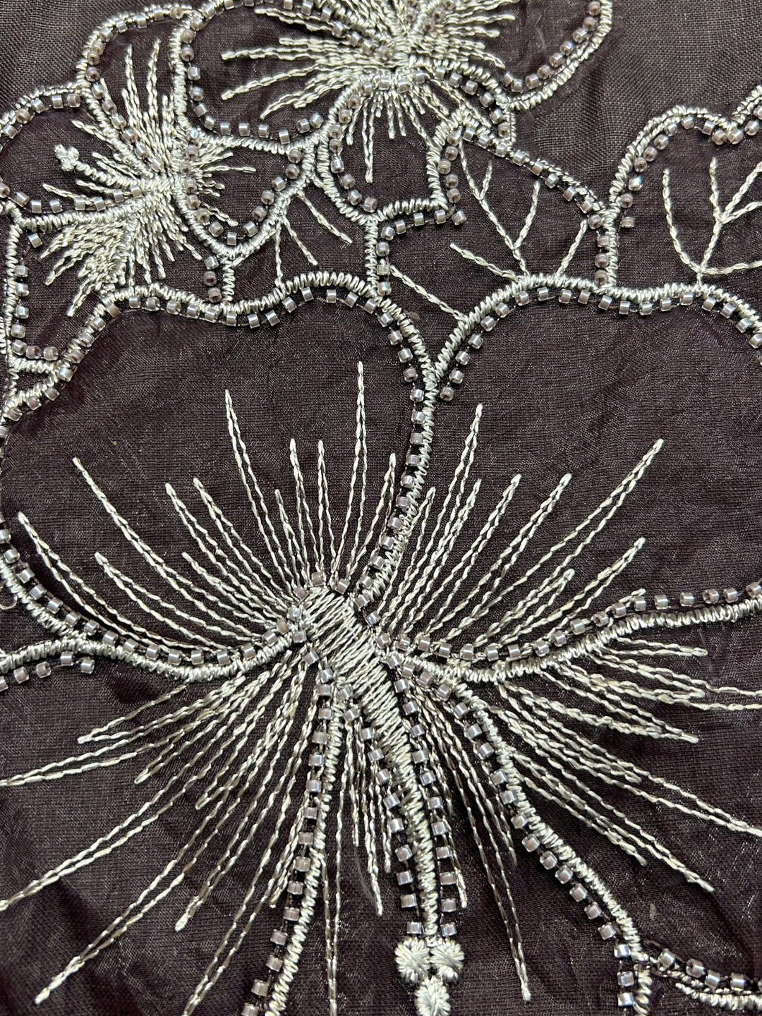 Brown Floral Embroidered Applique Shirt