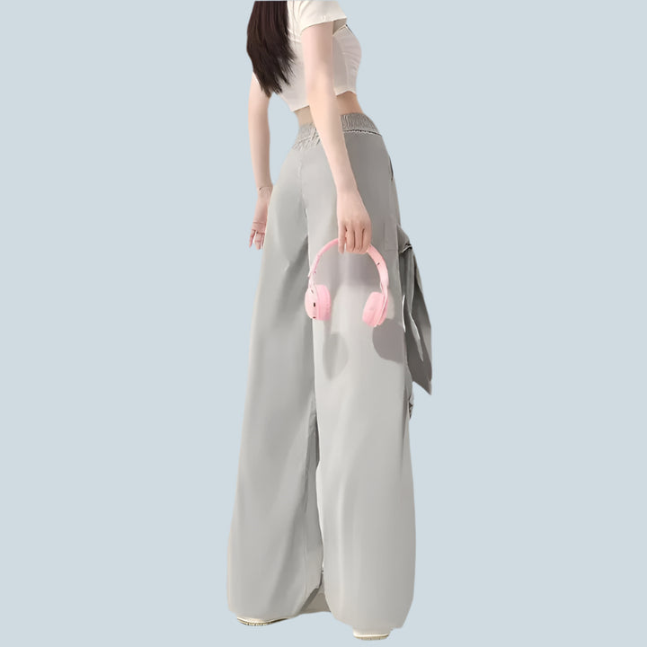 Grey Bow Detailing Parachute Pants