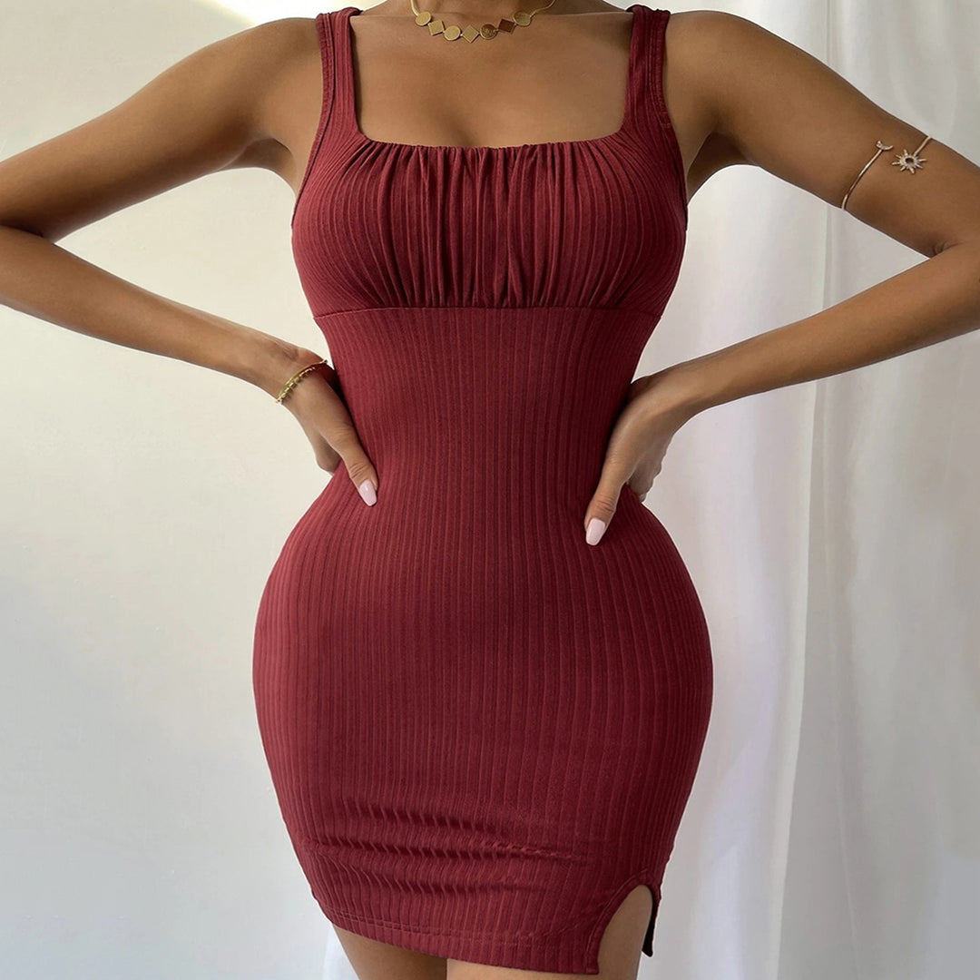 Wine Sleeveless Front Ruched Dress